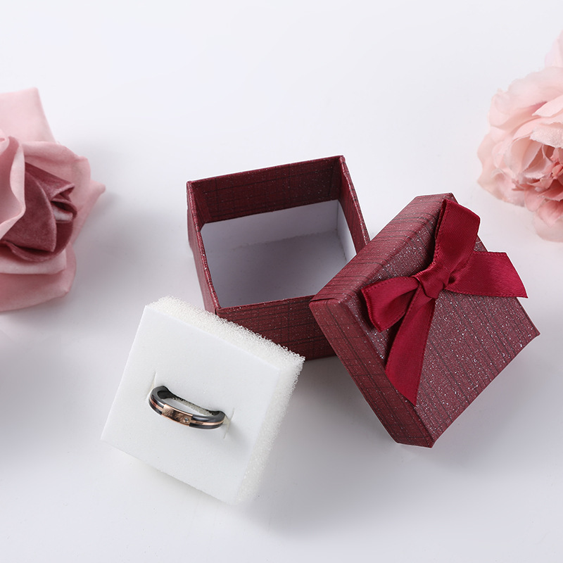Factory in Stock Square Bow Ring Box Exquisite Stud Earrings Packing Box Six-Color Birthday Gift Box