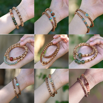 印度老山檀香双圈手串原创diy文玩男女士情侣款檀木念珠佛珠手链