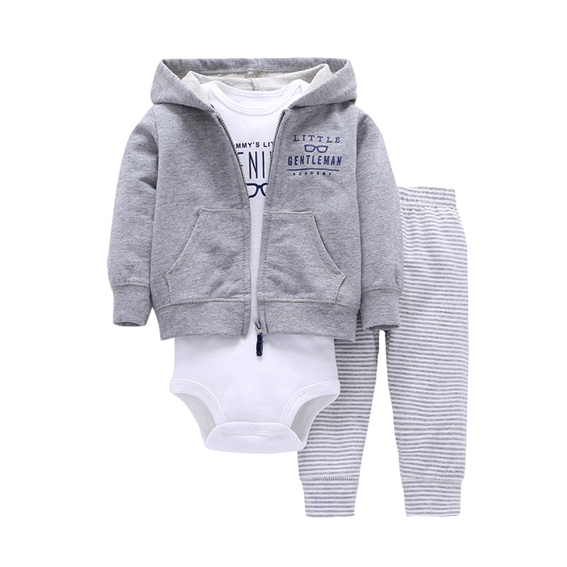 2022 Foreign Trade Short Ha Zip-up Shirt Baby Trousers 3-Piece Set Baby Coat Jumpsuit Trousers Zipper Hoodle Zip-up Shirt