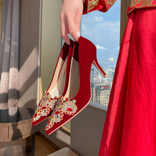 878-66婚鞋新娘鞋秀禾婚纱两穿红色高跟鞋女2021年新款单鞋大小码