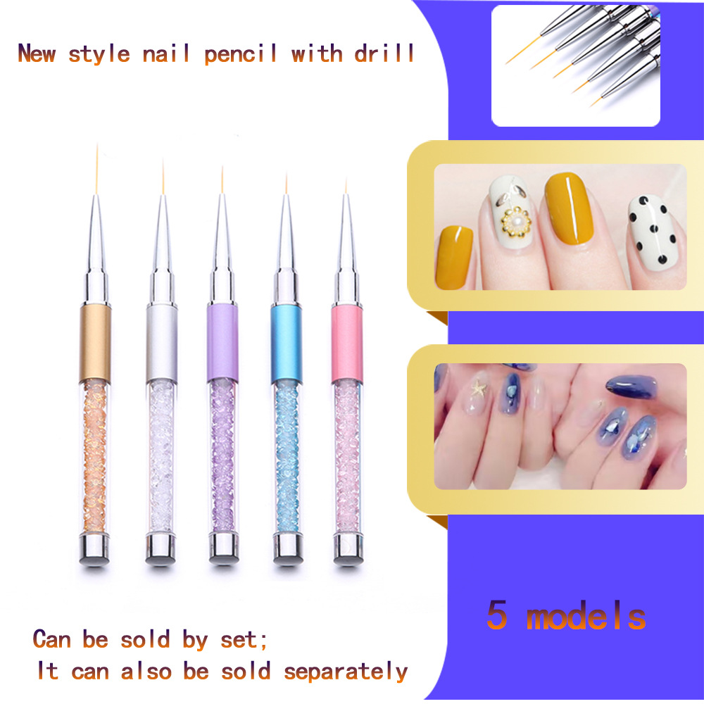190 5-piece drill pipe nail brush with drill metal rod painted cable painting pen manicure brush tool