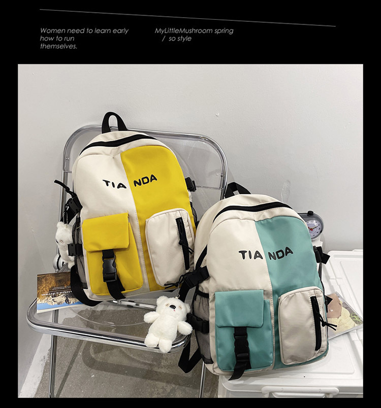 Korean Style Large Capacity College Student Mori Style Colorblocking Backpack Ins Junior and Middle School Students Schoolbag Casual Bag Men and Women Same Style