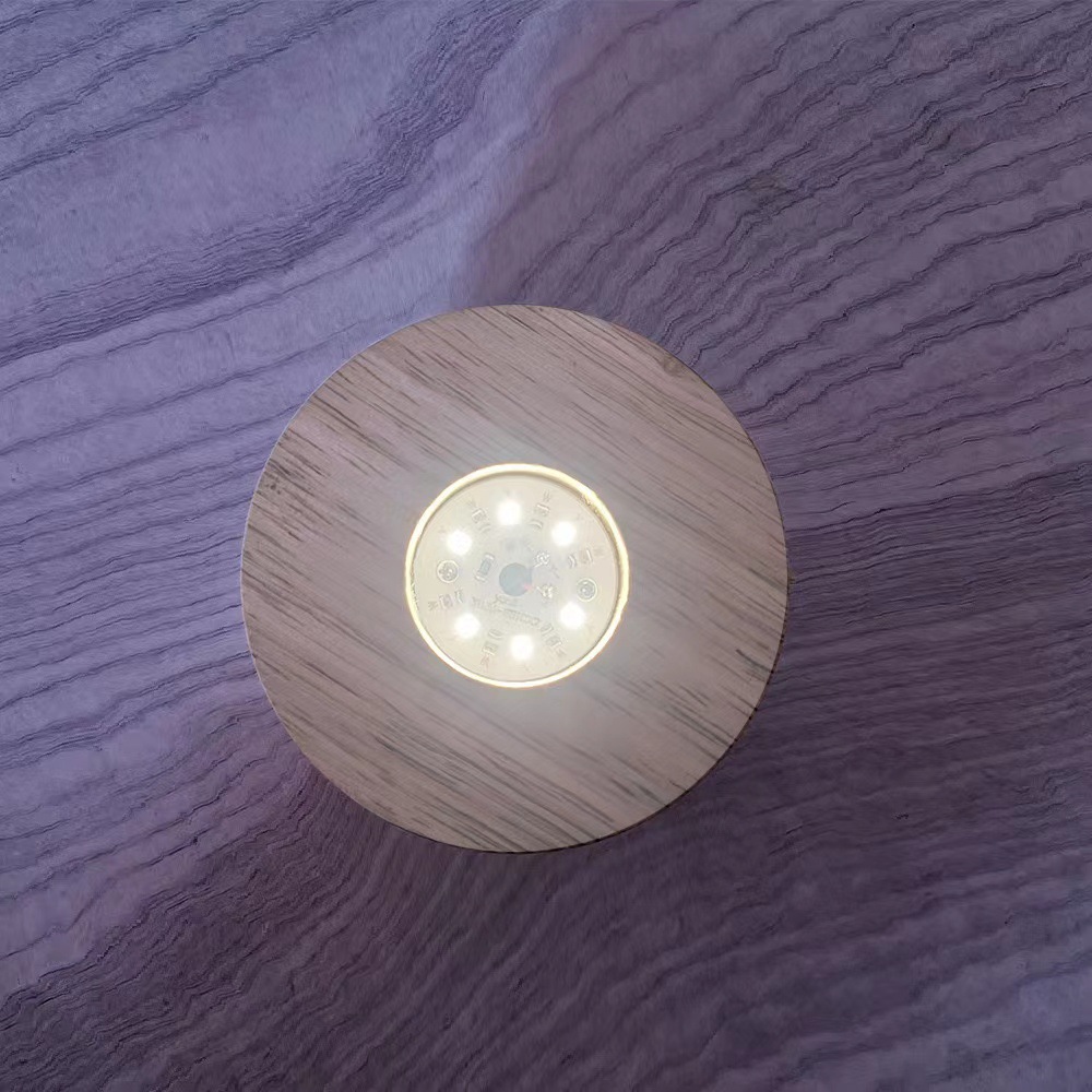 round Battery Box Solid Wood Luminous Base Led Crystal Lamp Holder Small Night Lamp 3 Batteries with Switch Ornaments