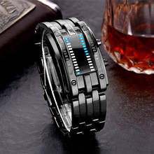厂家直销韩版潮流LED钢铁侠双线二进制时尚学生情侣个性电子手表