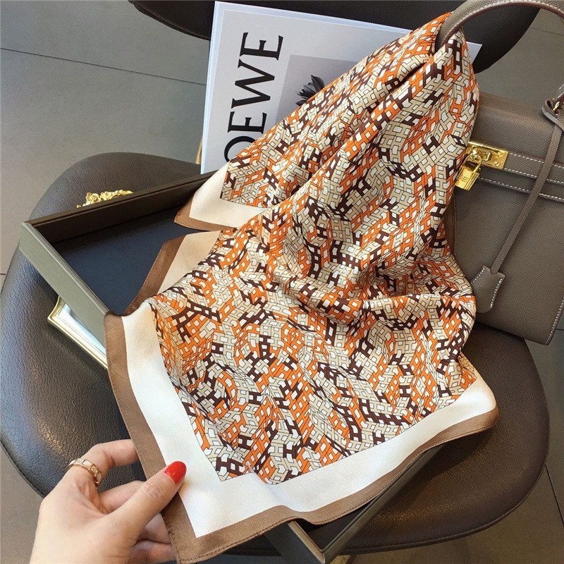 New 70 Small Square Towel Silk Scarf Retro Three-Dimensional Letter Printing Silk Scarf Business Wear Scarf Imitated Silk Scarves Wholesale
