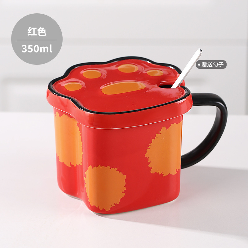 Soft Fufu Cat's Paw Ceramic Cup with Cover Spoon Cute Mug Female Good-looking Drinking Cup Office Breakfast Cup