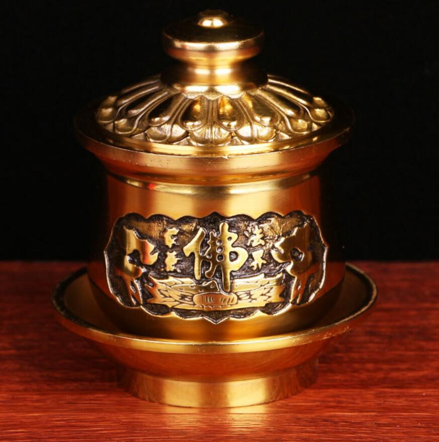 供佛铜莲花佛字圣水杯大悲咒净水杯供水杯供杯佛具供具佛教寺庙