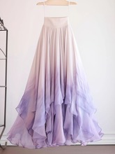 韩系早春穿搭薄荷曼波风紫色渐变扎染荷叶边风情万种的半身长裙子