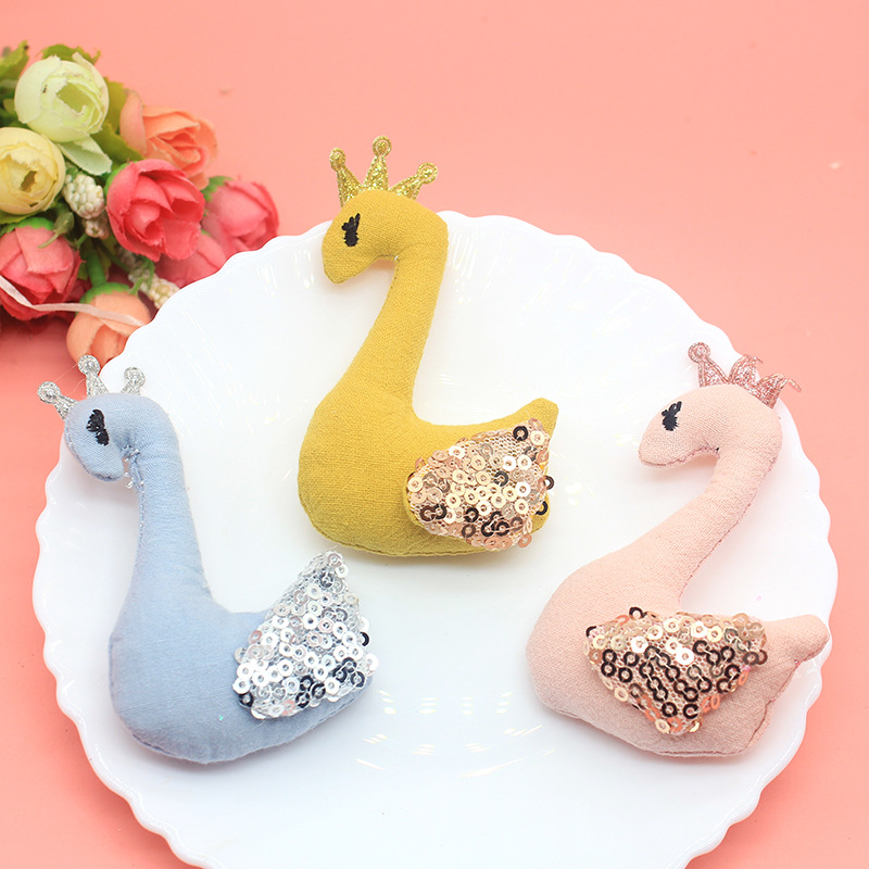 儿童皇冠天鹅发饰头饰diy手工制作材料 布艺胸针卡通动物饰品配件