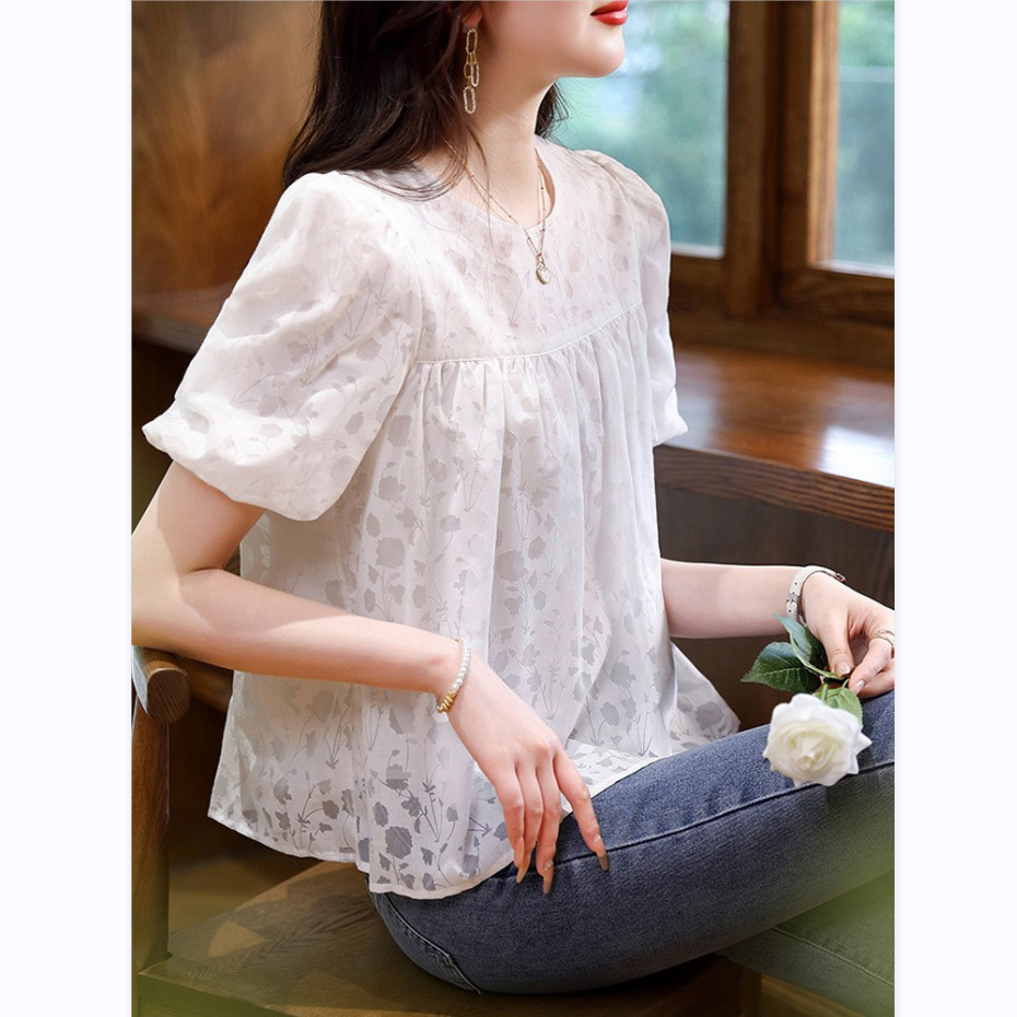 超仙气雪纺衫女夏季短袖宽松遮肚子显瘦上衣漂亮减龄别致洋气小衫