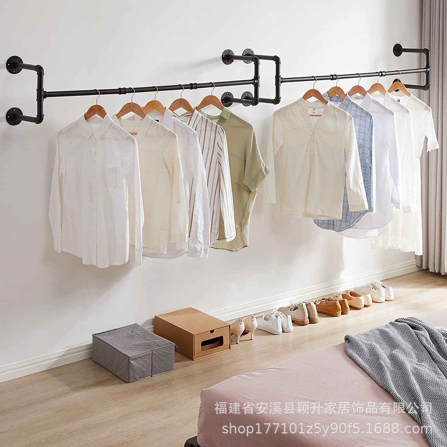 跨境工业风壁挂式衣服架服装店铁艺衣帽架服装道具做旧水管展示架