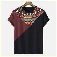 兮兮 2023夏季跨境民族风短袖3d印花男式休闲日常套头圆领t恤 满