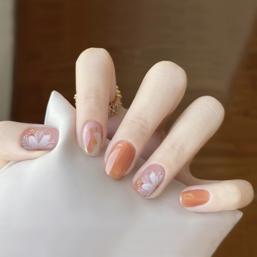 奈妮娜pd-200糖橘晕染假指甲片穿戴美甲贴成品甲片贴24片美甲贴