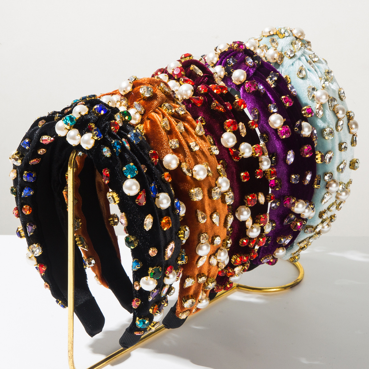 和鸣发箍欧美绒布布艺打结发箍女个性满天星彩钻珍珠轻奢复古发饰