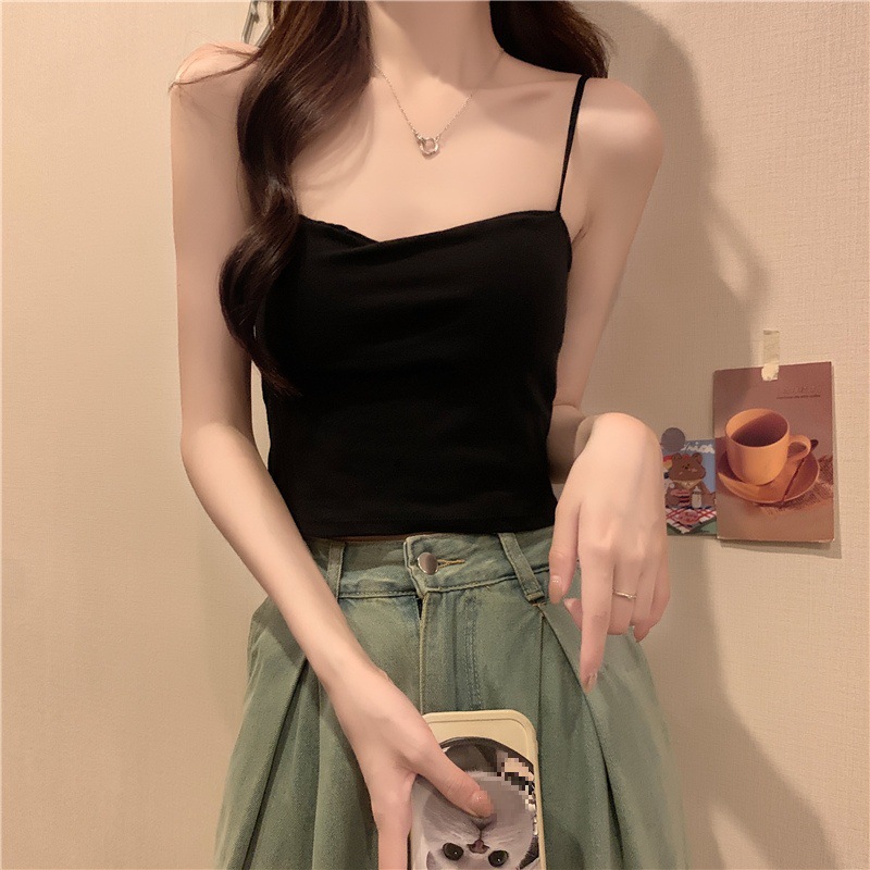 背心女夏季打底内搭辣妹短款露脐美背抹胸带胸垫外穿吊带上衣