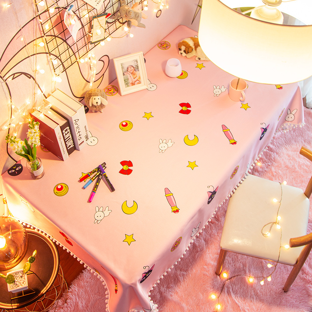 粉色少女心桌布学生书桌电脑桌日式简约可爱卡通网红ins风潮布艺