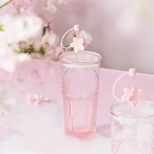 高硼硅杯子樱花粉色渐变桃花女神玻璃吸管杯大容量水杯送女生礼物