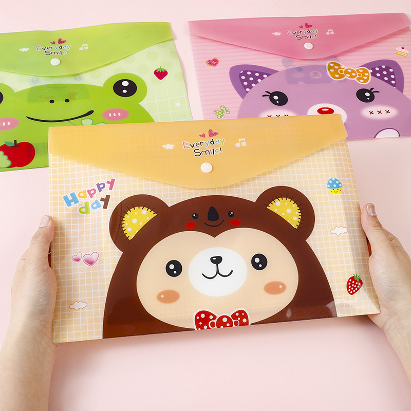 Office Paper File Bag Cartoon A4 File Bag Large Capacity Examination Paper Storage Bag Cartoon Transparent Snap Fastener Pp Buggy Bag File Folder