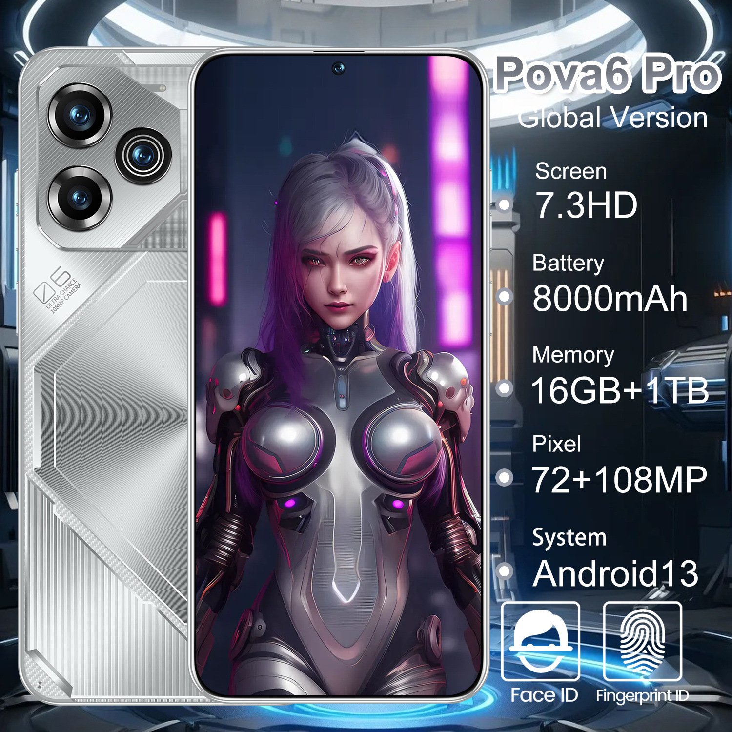 新款Pova6 Pro跨境手机热销ozon一体机2G+16GB安卓智能大屏幕手机
