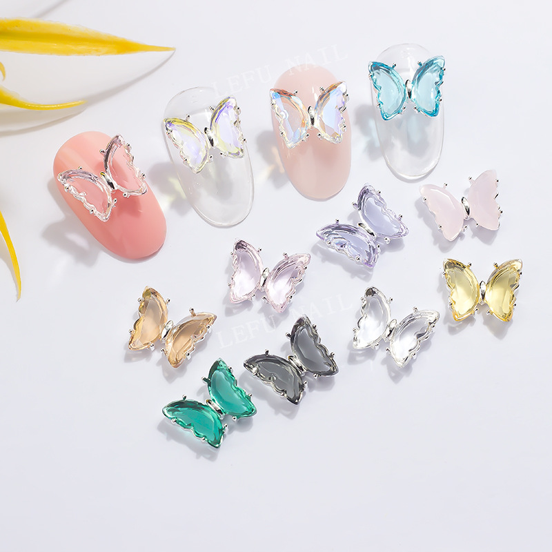 Net Red Butterfly Nail Jewelry New Small Three-Dimensional Crystal Butterfly Ice Transparent Ins Aurora Butterfly Diamond Accessories