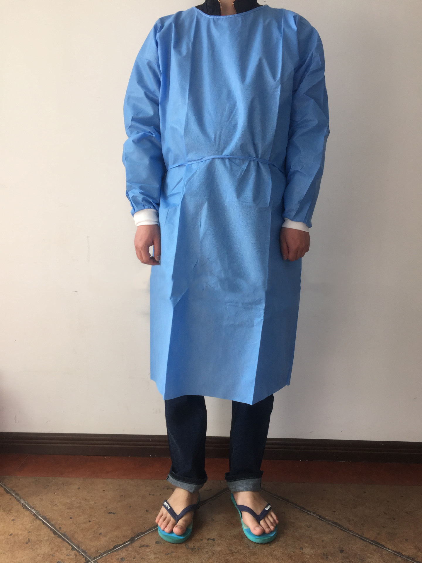 现货sms无纺布隔离衣反穿衣蓝色针织袖口隔离衣手术衣