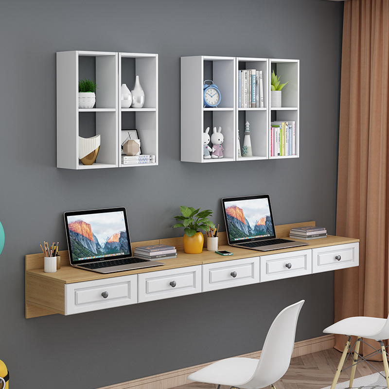 壁挂电脑墙桌学习桌北欧风卧室化妆桌小户型家用墙上书桌书架吊柜