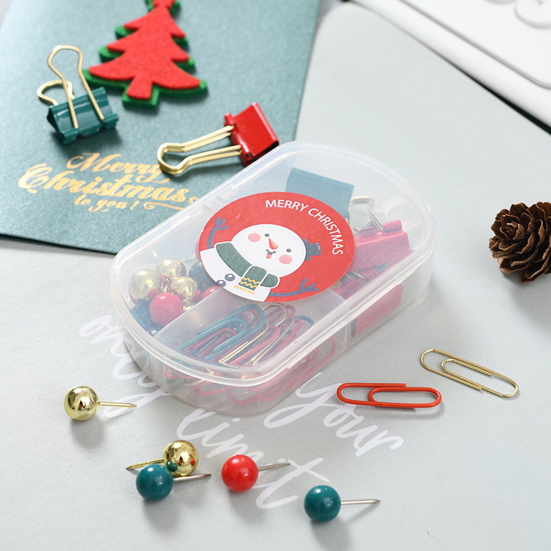 Christmas Ice Man Cultural and Creative Gifts Combination Golden Pushpin Green Long Tail Clip Red Clip Small Three Grid Wall-Mounted Box