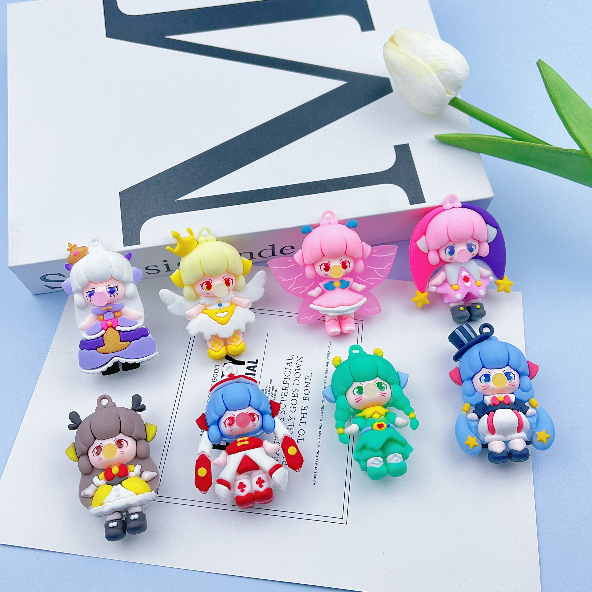 吹泡泡女孩钥匙扣泡泡精灵钥匙扣挂件软胶pvc林深不知处盲盒挂件