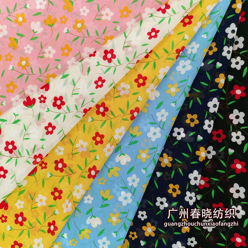 珍珠雪纺印花 外贸新款清新小碎花布 女装连衣裙鞋材花饰品花面料