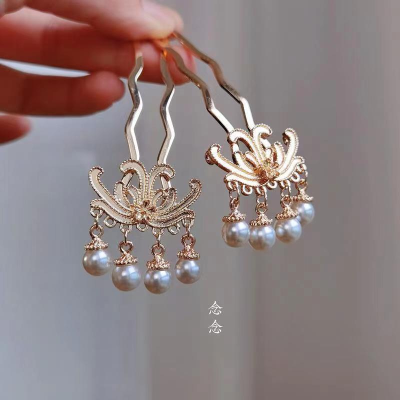 古代珍珠流苏发钗古风汉服小u钗压鬓唐风头饰发饰富贵百搭女-阿里巴巴