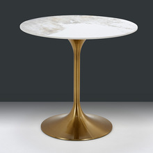 网红北欧岩板圆桌筒约现代家用亮光面餐桌不锈钢钛金色脚轻奢洽谈