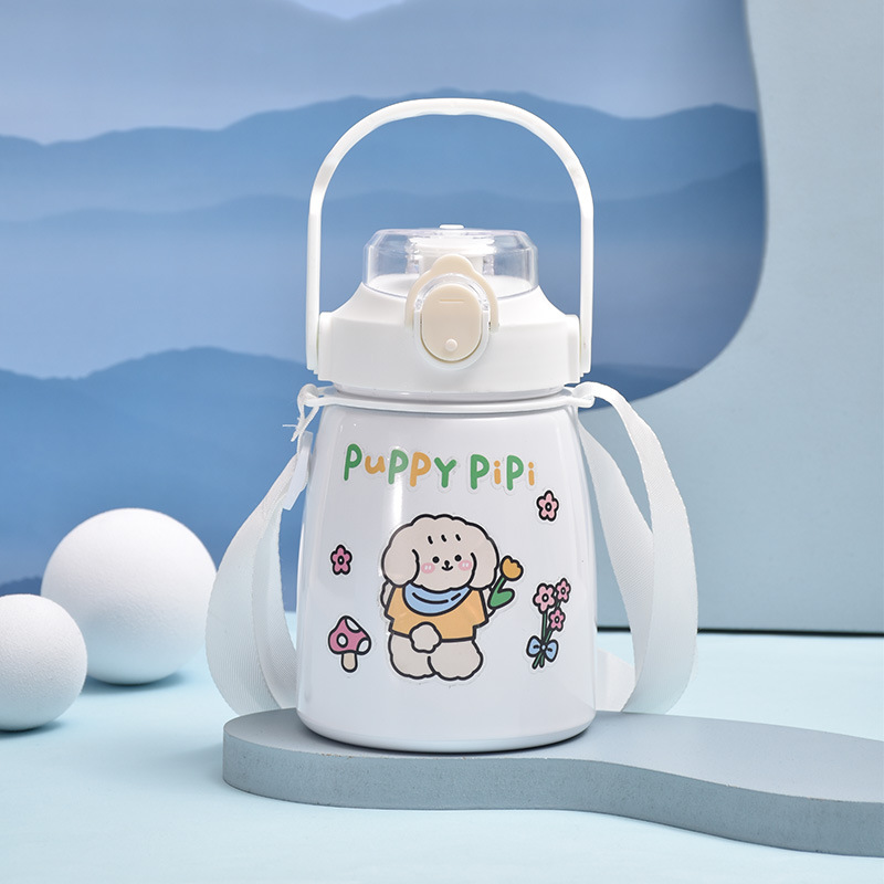 New 304 Stainless Steel Vacuum Cup Large Capacity Strap Outdoor Mountaineering Portable Big Belly Cup Cartoon Stickers Carry-on Cup