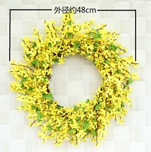 门假仿真花壁挂饰挂饰美式仿真墙壁花圈圆环黄色迎春花春色向日葵