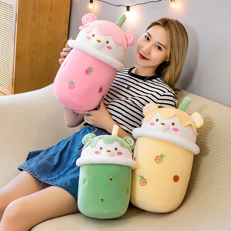 wholesale creative new fruit plush toys large milky tea cup bear pillow doll girl ragdoll gift