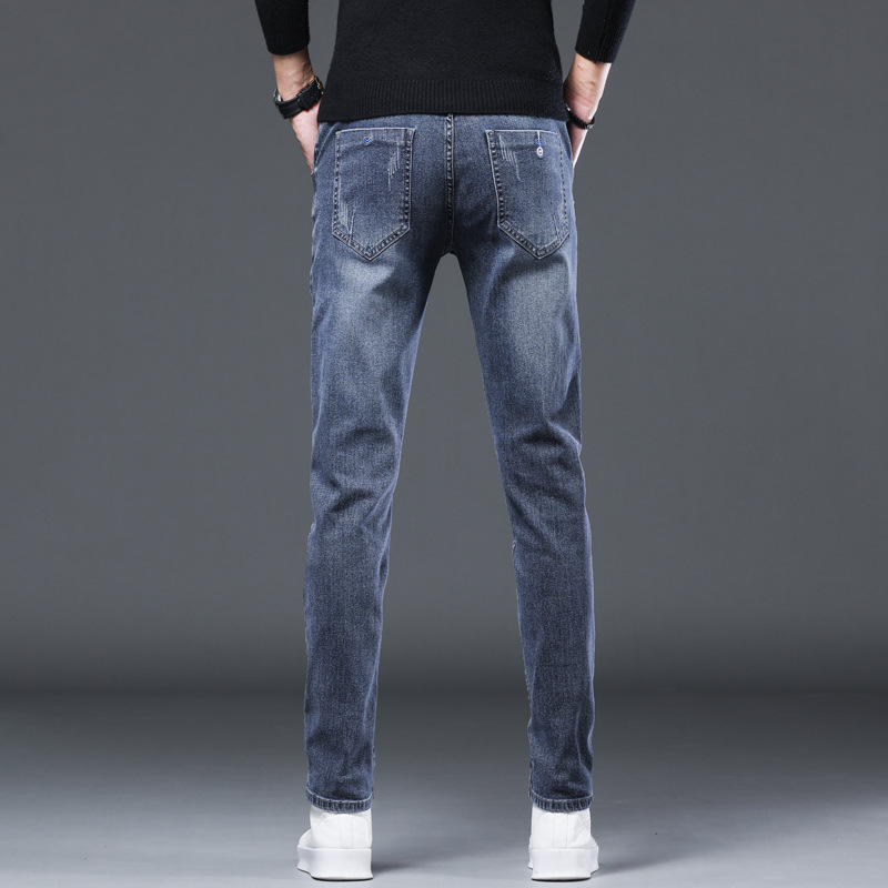Men's Pants Foreign Trade Wholesale Jeans Men's Cotton Stretch Korean Slim Fit Denim Mid Waist Trousers Fashion Youth Blue Gray Casual Pants