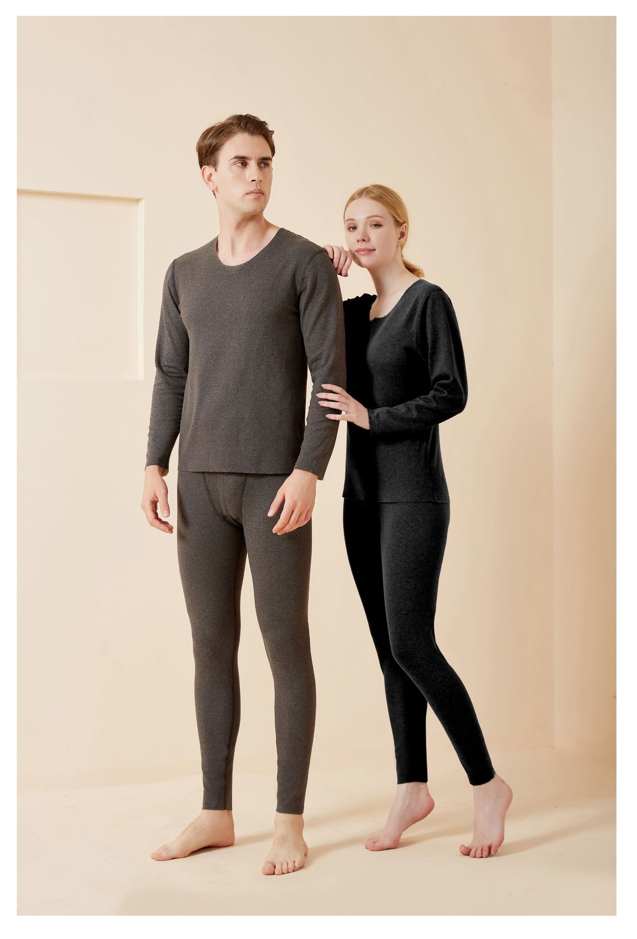 新款ab双面德绒保暖女士内衣男无痕阳离子打底衫发热秋衣秋裤套装