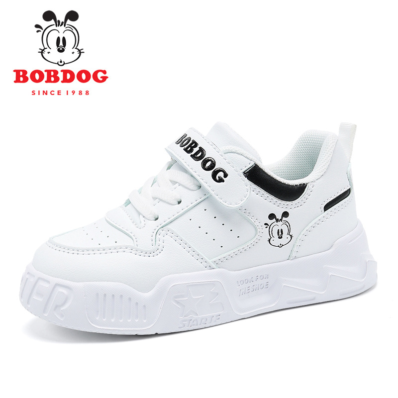 Bobdog Children's White Shoes 2024 Spring and Autumn New Mesh Breathable White Sports Travel Shoes for Students Boys and Girls