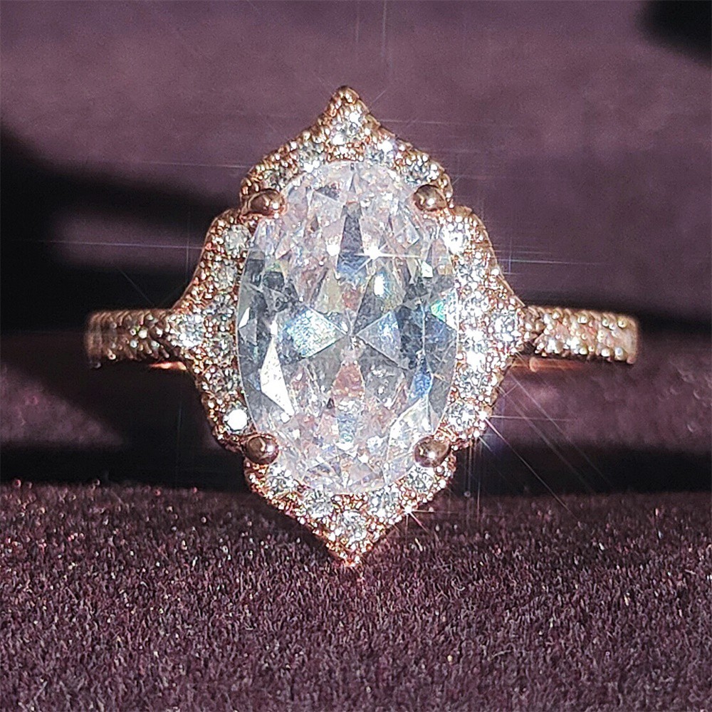 wish热卖新款 镀玫瑰金锆石圆钻公主戒指 欧美时尚订婚女饰品r717