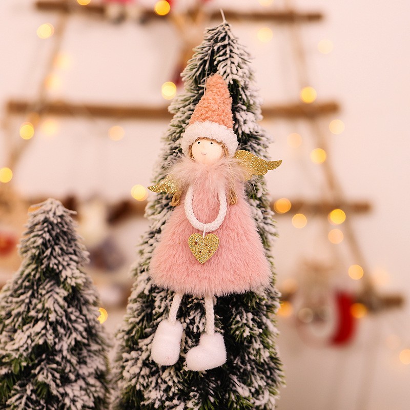 Cross-Border New Arrival Christmas Decorative Small Pendant Cute Creative Plush Doll Feather Angel Christmas Tree Ornaments