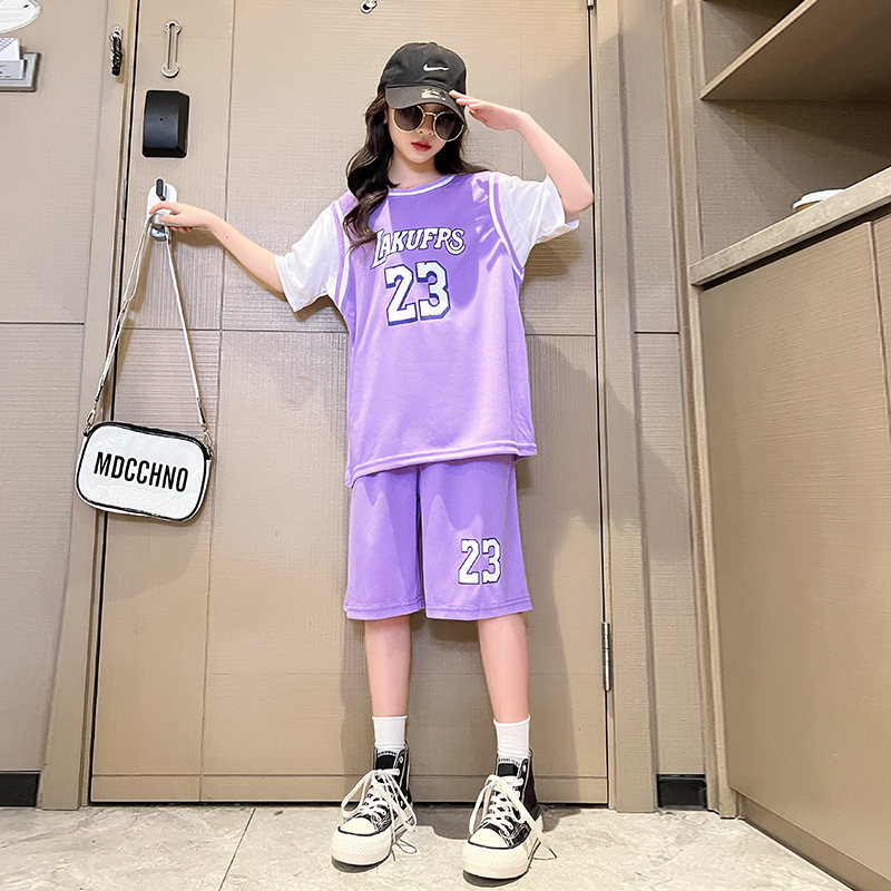 女童篮球服夏季儿童詹姆斯23号球衣女生运动套装女孩速干衣训练服