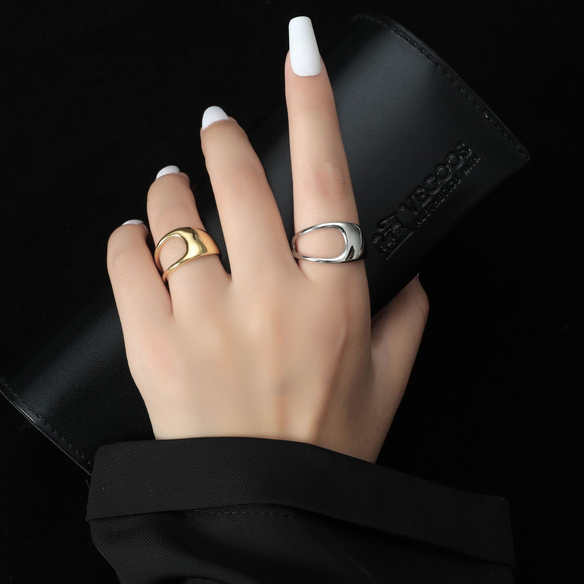 s925银极简设计光面镂空气质戒指 个性ins潮简约欧美风网红指环