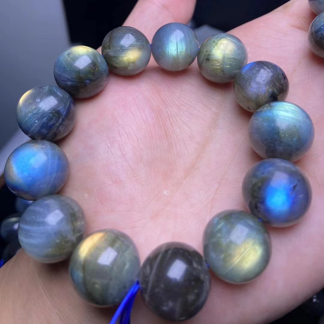 天然拉长石圆珠散珠拉长石手串灰月光手串diy饰品男女款手串批发