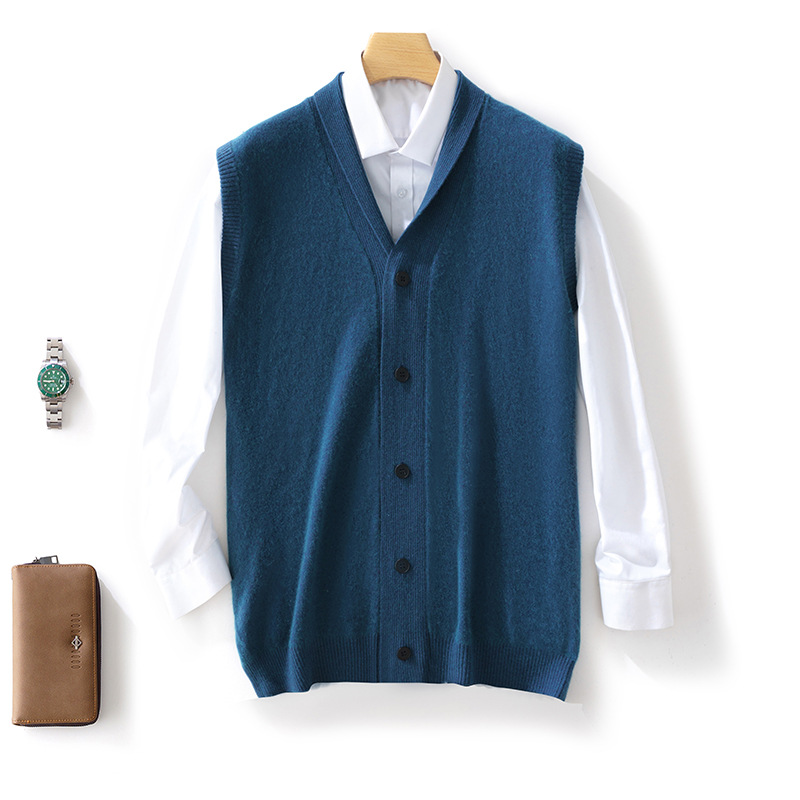 春秋季节新款针织开衫马甲男羊毛背心纯色毛线坎肩无袖毛衣外套
