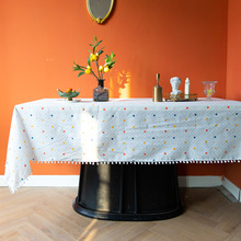 跨境日式日本小清新立体文艺术样板间毛球花边餐桌布纯色盖布桌垫