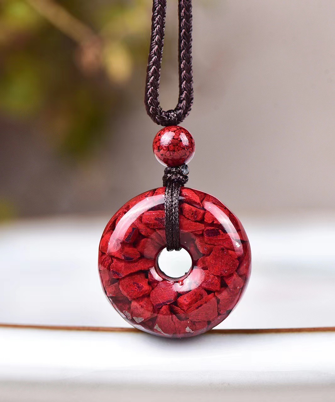 Natural Raw Ore Crystal Sand Safety Buckle Cinnabar High-Content Pendant All-Match Gift Men's and Women's Birth Year Pendant Jewelry