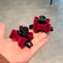 新红丝绒少女复古水钻蝴蝶结发夹抓夹甜美刘海夹小号发抓马尾日韩