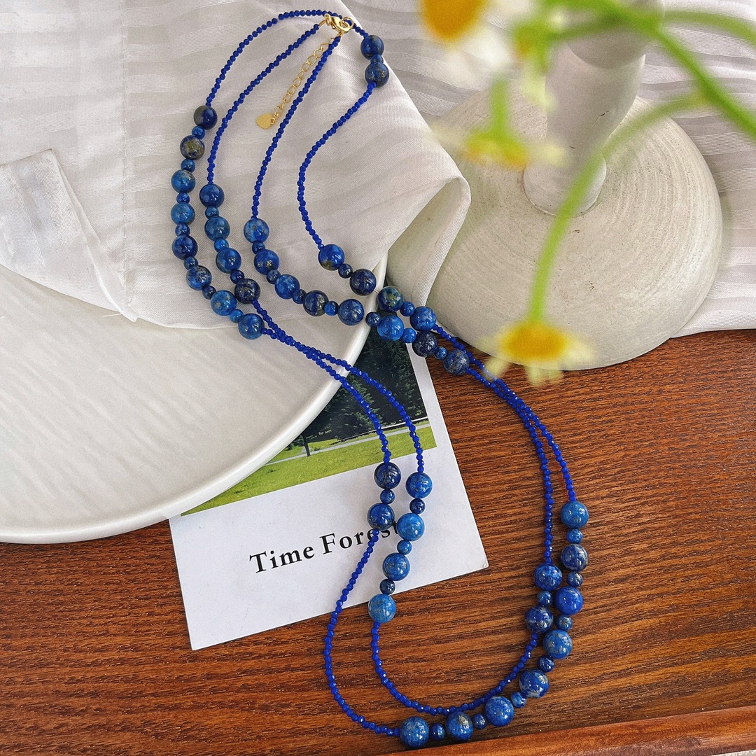 天然青金石人造蓝宝石小颗粒配石满天星长链毛衣链项链-阿里巴巴