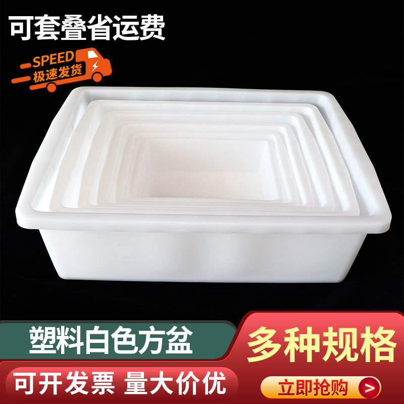 塑料白色凉菜烧烤展示盒酒店洗水果蔬菜海鲜盆加厚方形养殖冷冻盘