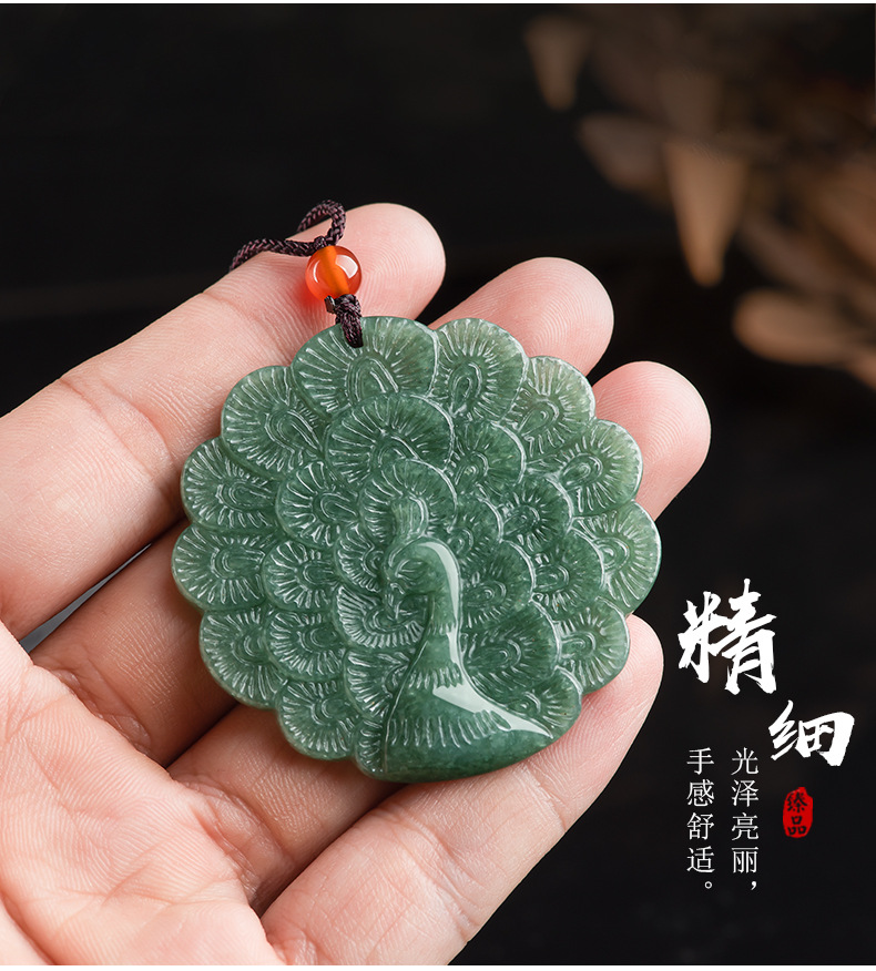 天然a货翡翠豆种孔雀冰种玉石吊坠吉祥平安男士挂件女款玉佩批发