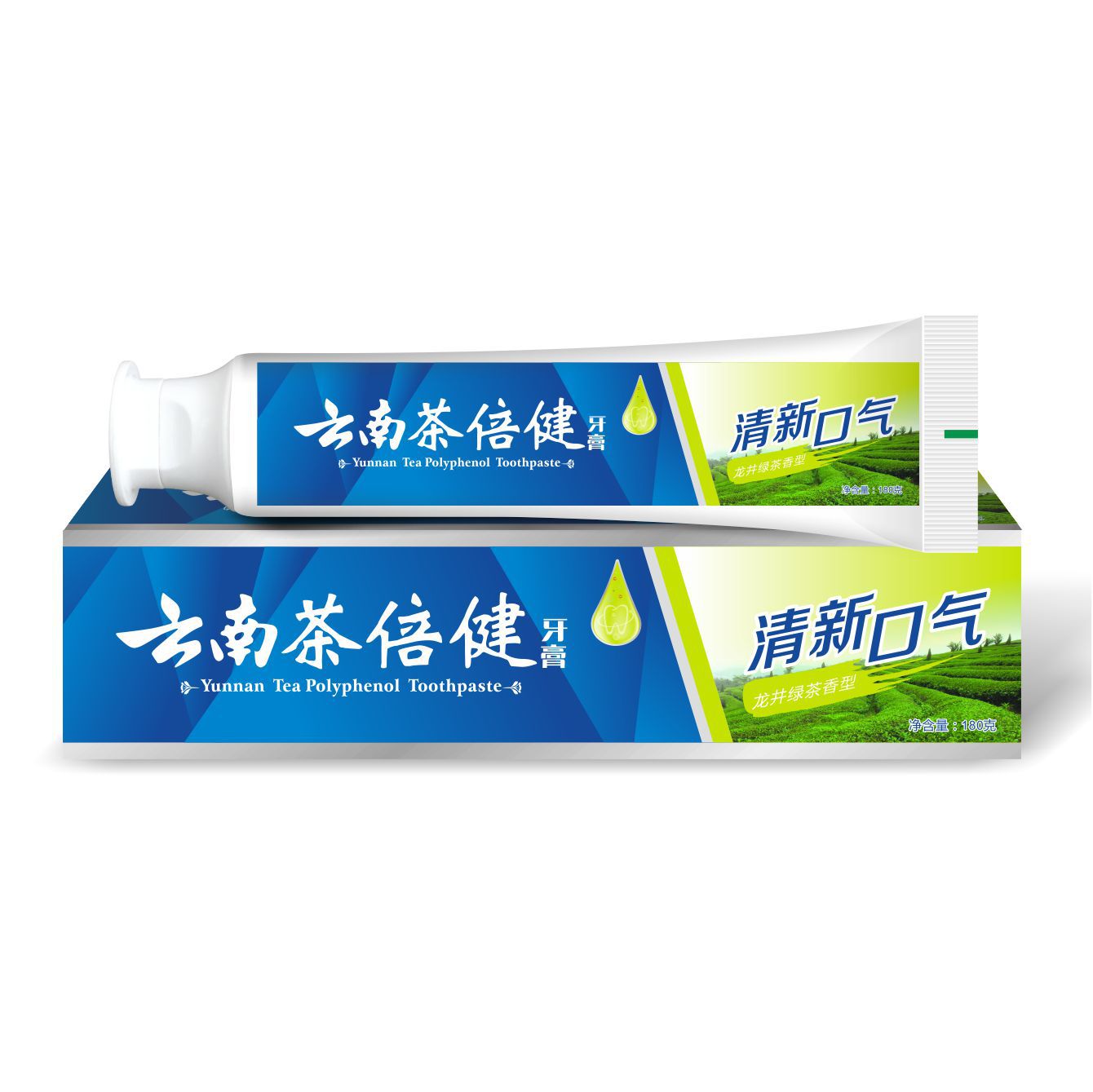 云南茶倍健牙膏洁白牙齿清新口气减少牙渍龙井绿茶香型180克商超